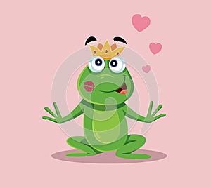 Prince Frog Receiving True Love Kiss Vector Cartoon