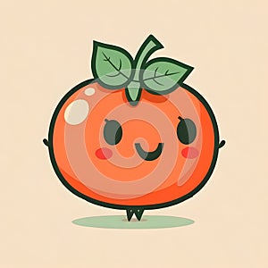 Cute little tomato vegetable with kawaii face and leaf. Funny and friendly food faces. Chibi happy cartoon characters