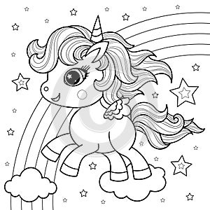 Cute little unicorn. Black and white vector illustration. Vector