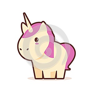 Cute little unicorn cartoon comic character with smiling face happy emoji anime kawaii style funny animals for kids