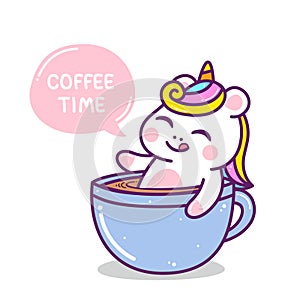 Cute little unicorn in a cup of coffee