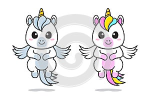 Cute little unicorn and pegasus flying