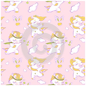 Cute little unicorns pink seamless pattern