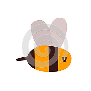 Cute little wasp, bee, bumblebee, yellow insect in black stripes with cute wings and a sting. Vect clip art for print and design