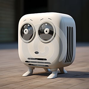 Cute Little White Toy With Big Eyes: A Quirky Cubo-futuristic Caricature photo