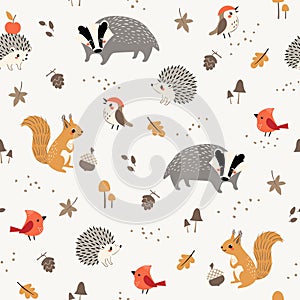 Cute little woodland animals and birds pattern