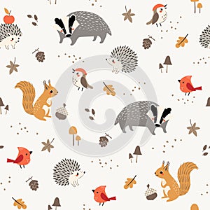 Cute little woodland animals and birds pattern photo