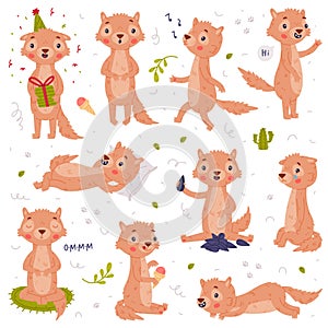 Cute Little Xerus Character with Pretty Snout Engaged in Different Activity Vector Set