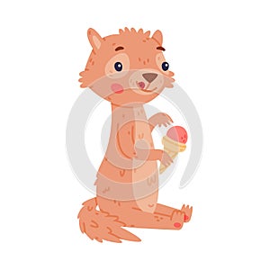 Cute Little Xerus Character with Pretty Snout Sitting and Eating Ice Cream Vector Illustration