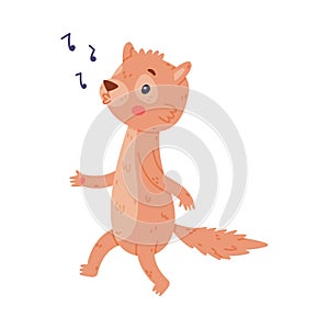 Cute Little Xerus Character with Pretty Snout Walking and Singing Melody Vector Illustration