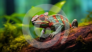 A cute lizard on a branch in a tropical forest generated by AI