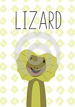 Cute lizard cartoon. Vector illustration. Poster, card for kids