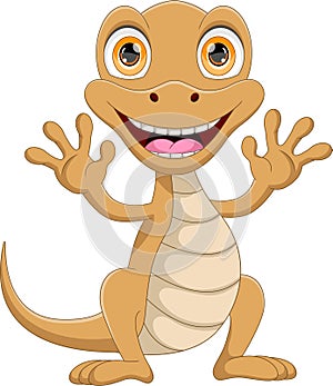 cute lizard waving cartoon