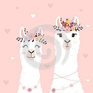 Cute llamas for wedding invitation