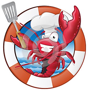 Cute Lobster Chef Character in Nautical Themed Frame.