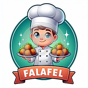 Cute logo for a falafel shop with a cook.