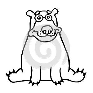Cute lonely bear sitting and looking. Vector illustration.