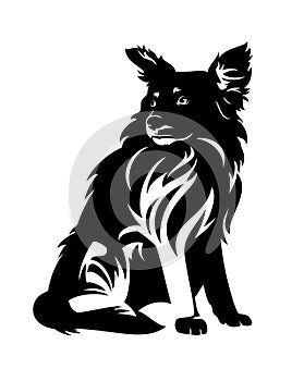 cute lonely mixed breed pet dog black and white vector portrait