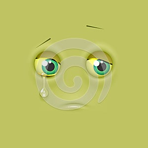 Cute lonely shaded emoji on flat square background photo