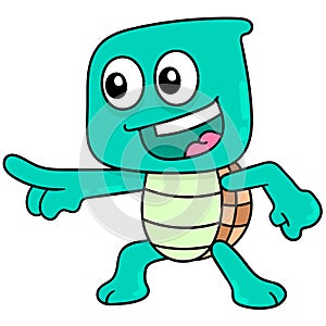 Cute looking turtle having fun, doodle icon image kawaii