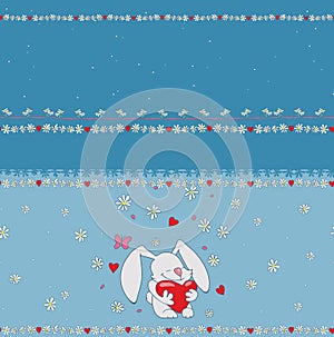 Cute love bunny border pattern with heart