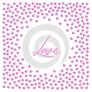 Cute love frame made of small pink hearts on white background vector illustration