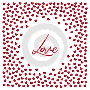 Cute love frame made of small red hearts on white background vector illustration