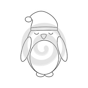 Cute lovely black and white cartoon penguin vector illustration for coloring art