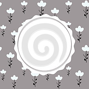 Cute lovely card frame with light blue abstract flowers and circle template to place your text