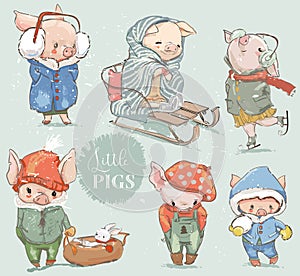Cute lovely cartoon pigs vector collection photo