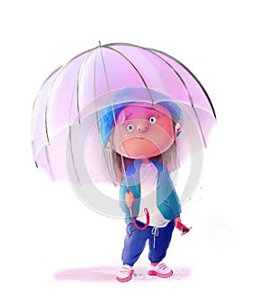 cute lovely child with hat and umbrella