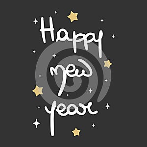 Cute lovely hand drawn lettering happy new year vector greeting card