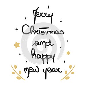 Cute lovely hand drawn lettering merry christmas and happy new year vector greeting card