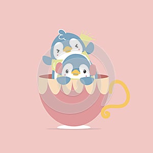 cute and lovely penguin with cup, happy valentine's day, love concept