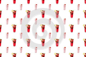 Cute lovely seamless pattern background illustration with strawberry smoothies