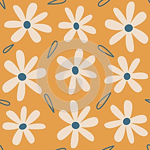 Cute lovely seamless vector pattern background illustration with daisy flowers