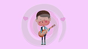 cute lover boy playing guitar and hearts