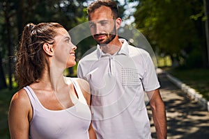 Cute loving woman gazing at her attractive boyfriend