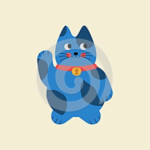 Cute lucky cat hand drawn vector illustration. Isolated animal character maneki neko for kids.