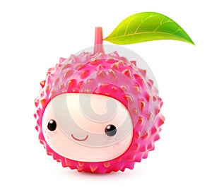 Cute lychee character with a shy expression and a single leaf