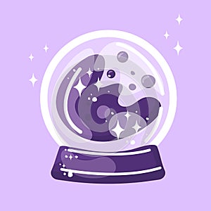 Cute magic crystal ball vector. Hand drawn cartoon childish illustration. Halloween concept