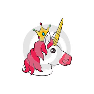 Cute magic fantasy cartoon unicorn head with princess crown sticker