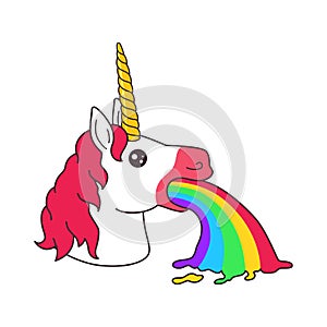 Cute magic fantasy cartoon unicorn head puke rainbow vomit sticker