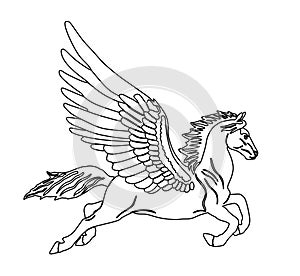 Cute magic Pegasus vector silhouette illustration isolated on white background.