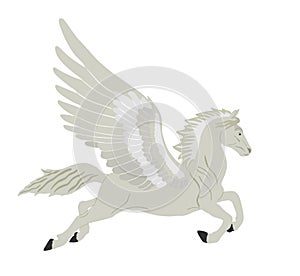 Cute magic Pegasus vector silhouette illustration isolated on white background.