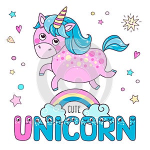 Cute magic pink unicorn and word unicorn