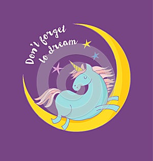 Cute magic unicon and rainbow poster, card