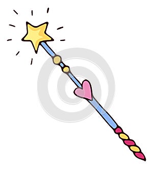 Cute magic wand. Fantasy symbol. Fairy stick photo