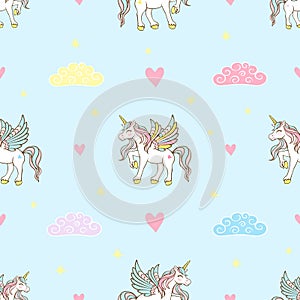 Cute magical unicorn with wings. Illustration for children.