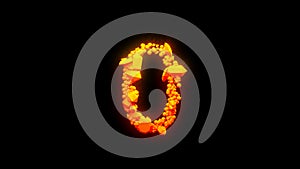 Cute magmatic stones number 0 - burning hot orange - red character, isolated - object 3D illustration